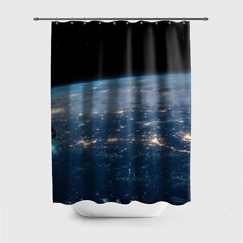 Шторка для ванной Планета, космос и огни / 3D-принт – фото 1