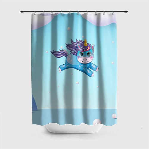 Шторка для ванной Синий единорог в прыжке / 3D-принт – фото 1