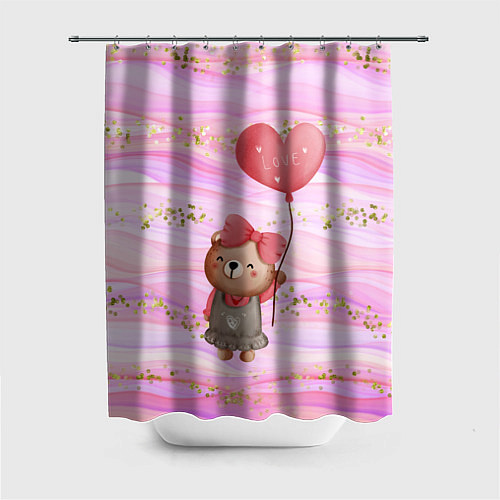 Шторка для ванной Мишка с шариком Love / 3D-принт – фото 1