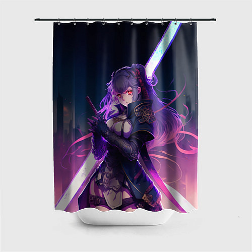 Шторка для ванной Cyber girl in purple light / 3D-принт – фото 1