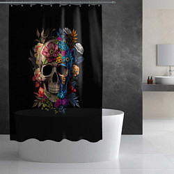 Шторка для душа Череп c растениями и цветами, цвет: 3D-принт — фото 2