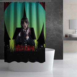 Шторка для душа Семейка Аддамс черный замок, цвет: 3D-принт — фото 2