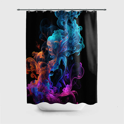 Шторка для ванной Неоновый цветной дым на черном фоне / 3D-принт – фото 1