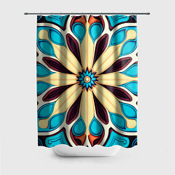 Шторка для ванной Узор большой цветок с голубыми фигурами