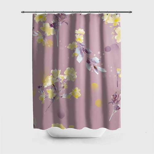 Шторка для ванной Паттерн с цветами на пыльном розовом фоне / 3D-принт – фото 1