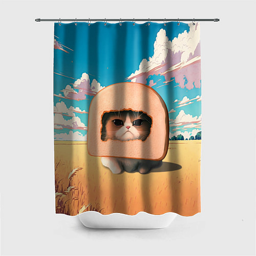 Шторка для ванной Мемный кот в хлебе / 3D-принт – фото 1