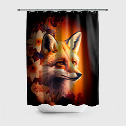Шторка для ванной Огненно рыжая лиса в цветах