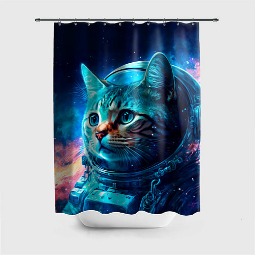 Шторка для ванной Кот космонавт и звезды / 3D-принт – фото 1