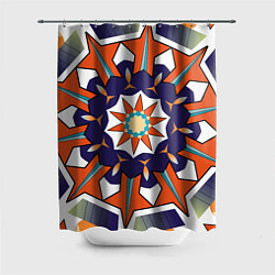Шторка для душа Радиальный узор в оранжево-синих тонах, цвет: 3D-принт