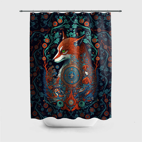 Шторка для ванной Рыжая лиса с орнаментом / 3D-принт – фото 1