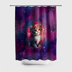 Шторка для душа Космически котенок, цвет: 3D-принт