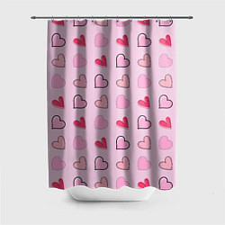 Шторка для ванной Валентинки на нежно-розовом фоне