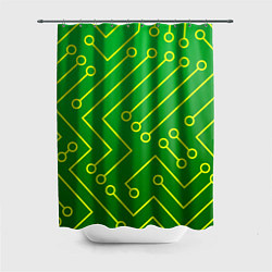 Шторка для душа Технический зелёный паттерн с жёлтыми лучами, цвет: 3D-принт