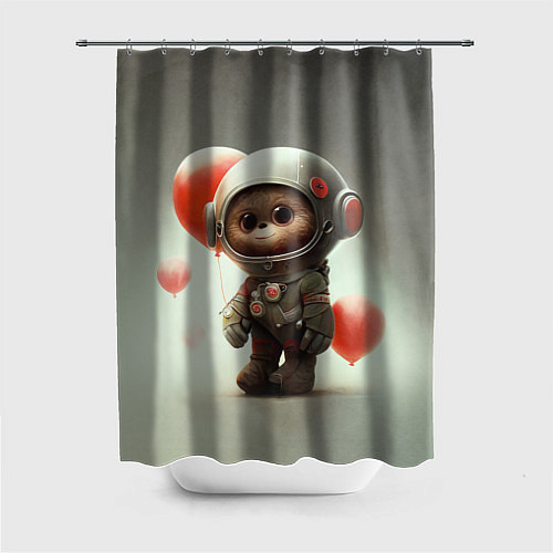 Шторка для ванной Комонавт с красными шариками / 3D-принт – фото 1