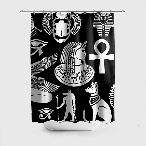 Шторка для ванной Египетские знаки на черном фоне / 3D-принт – фото 1