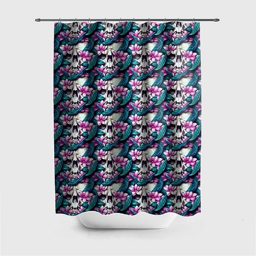 Шторка для ванной Черепа заросшие цветами / 3D-принт – фото 1