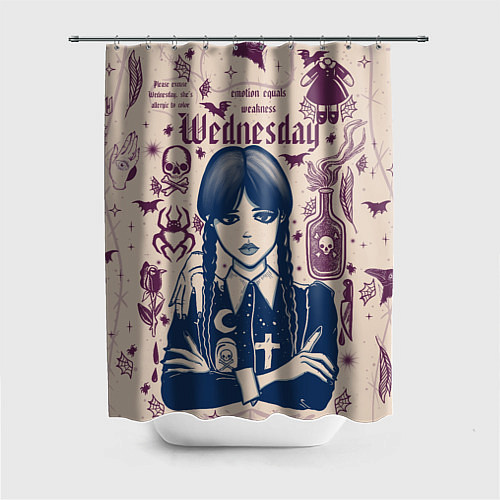 Шторка для ванной Уэнсдей Аддамс в стиле готического тату / 3D-принт – фото 1