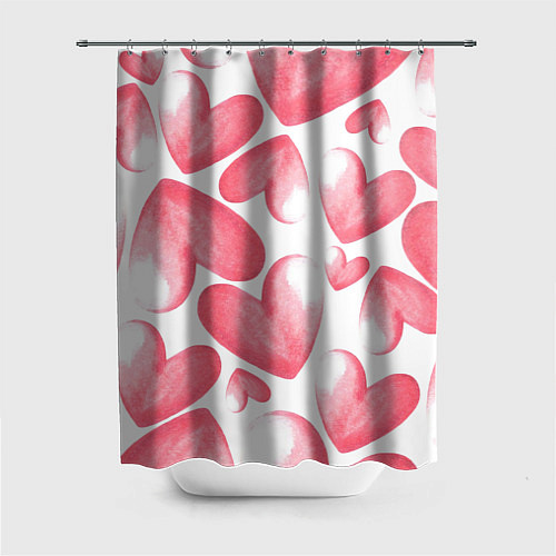 Шторка для ванной Розовые акварельные сердца - паттерн / 3D-принт – фото 1