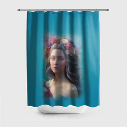 Шторка для ванной Цветочный портрет женщины с голубыми глазами