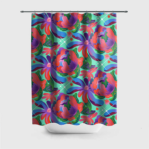 Шторка для ванной Цветочный паттерн арт / 3D-принт – фото 1