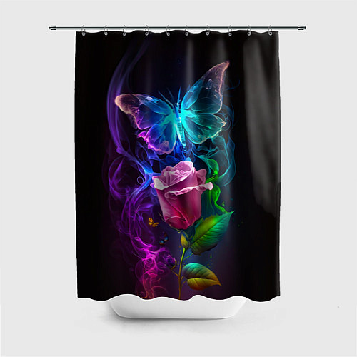 Шторка для ванной Неоновая бабочка с цветком / 3D-принт – фото 1