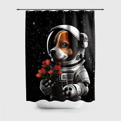 Шторка для ванной Щенок космонавт с тюльпанами