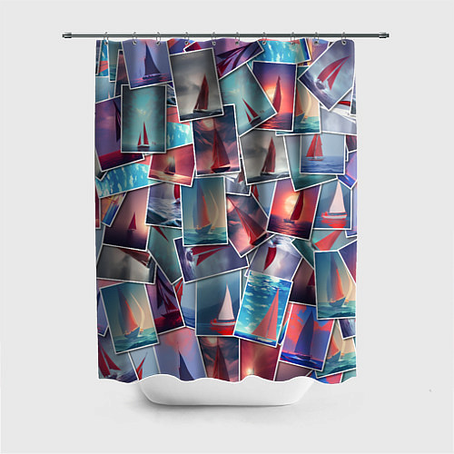 Шторка для ванной Корабли с алыми парусами: арт нейросети / 3D-принт – фото 1