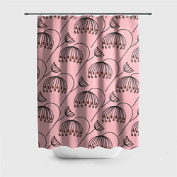 Шторка для ванной Цветы в стиле бохо на пудрово-розовом фоне