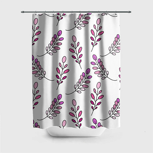 Шторка для ванной Дудл листья на белом - паттерн / 3D-принт – фото 1