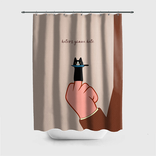 Шторка для ванной Котик с ножиком и средний палец - текстура холста / 3D-принт – фото 1