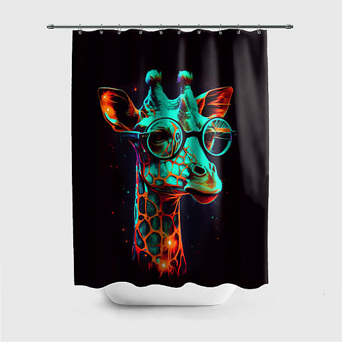 Шторка для ванной Зеленый жираф в круглых очках / 3D-принт – фото 1