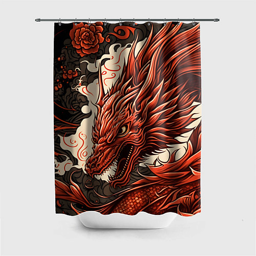 Шторка для ванной Японский краcный дракон / 3D-принт – фото 1