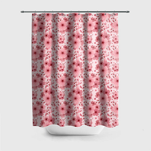 Шторка для ванной Розовые цветы узор / 3D-принт – фото 1