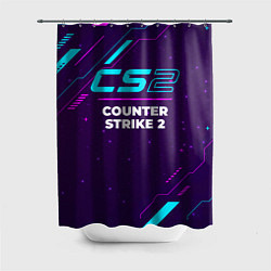 Шторка для душа Символ Counter Strike 2 в неоновых цветах на темно, цвет: 3D-принт