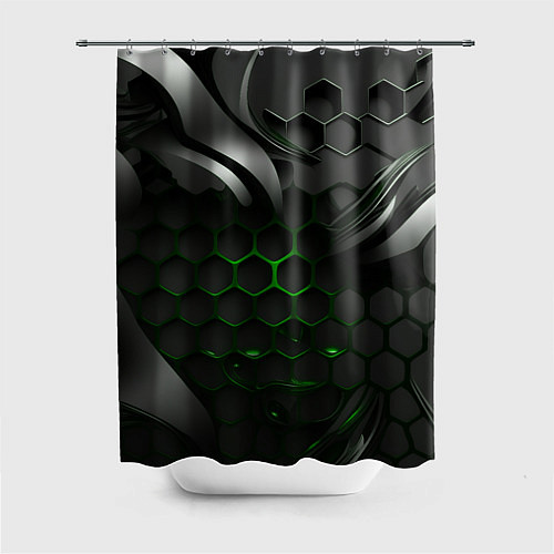 Шторка для ванной Черные плиты и зеленая сетка / 3D-принт – фото 1