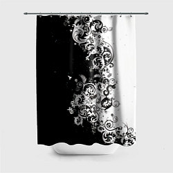 Шторка для ванной Черно-белые цветы и колибри