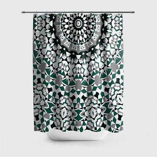 Шторка для ванной Узор мандала в серых и зеленых тонах / 3D-принт – фото 1