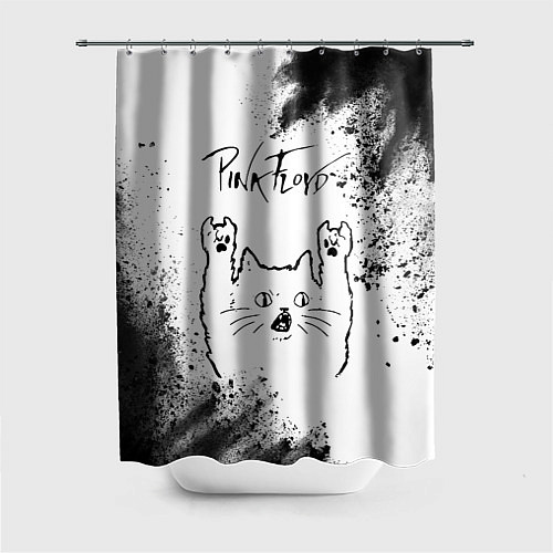 Шторка для ванной Pink Floyd рок кот на светлом фоне / 3D-принт – фото 1