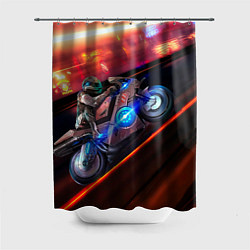 Шторка для душа Мотоцикл ночной город, цвет: 3D-принт