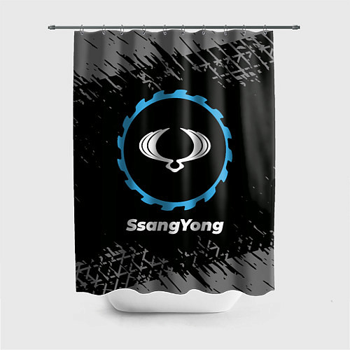 Шторка для ванной SsangYong в стиле Top Gear со следами шин на фоне / 3D-принт – фото 1