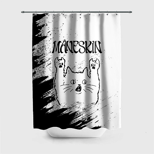 Шторка для ванной Maneskin рок кот на светлом фоне / 3D-принт – фото 1