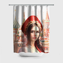 Шторка для ванной Девушка в кокошнике с косой - кремль