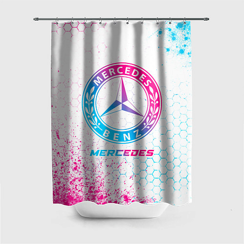 Шторка для ванной Mercedes neon gradient style / 3D-принт – фото 1