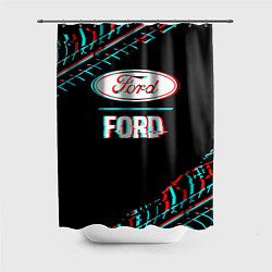 Шторка для ванной Значок Ford в стиле glitch на темном фоне