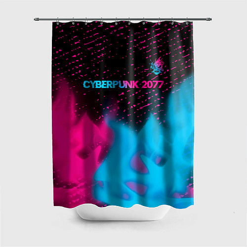 Шторка для ванной Cyberpunk 2077 - neon gradient: символ сверху / 3D-принт – фото 1