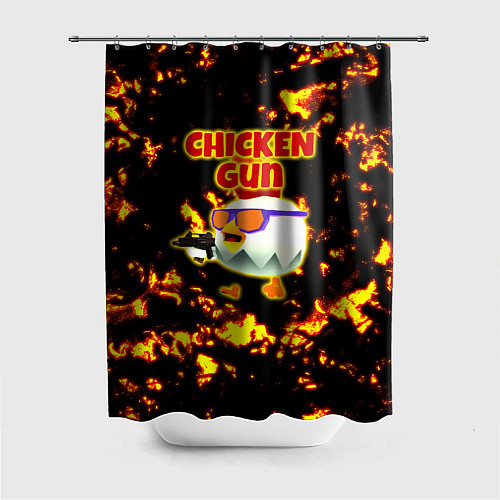 Шторка для ванной Chicken Gun на фоне огня / 3D-принт – фото 1