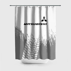 Шторка для ванной Mitsubishi speed на светлом фоне со следами шин: с