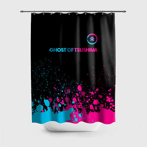 Шторка для ванной Ghost of Tsushima - neon gradient: символ сверху / 3D-принт – фото 1
