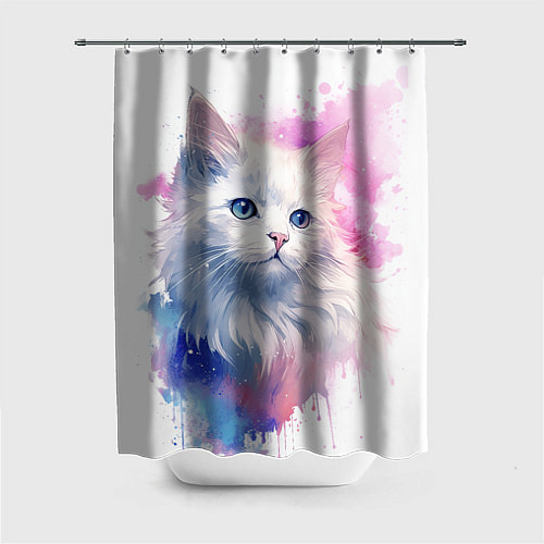Шторка для ванной Белая кошечка акварель / 3D-принт – фото 1
