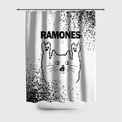 Шторка для душа Ramones рок кот на светлом фоне, цвет: 3D-принт